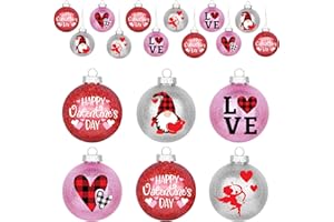 LAIRYAN 12PCS Valentine's Day Ball Ornaments - Glitter Red Pink Silver Valentines Tree Ornaments,Romantic Valentines Decorations Happy Valentines Day Hanging Balls Baubles for Home Tree Party
