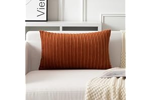 UGS UGASA UGASA Fall Velvet 12x20 Inch Lumbar Soft Throw Pillow Cover Boho Farmhouse Decorative Corduroy Striped Both Sides Solid Rectangular Cushion Case for Couch Bedroom Sofa Home, 1 Piece, Burnt Orange