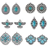 COGCHARGER 12 Pieces Tibetan Style Alloy Pendants Retro Synthetic Turquoise Charm Mixed Shape Alloy Charm for Jewelry Necklace Bracelet Earring Making Crafts