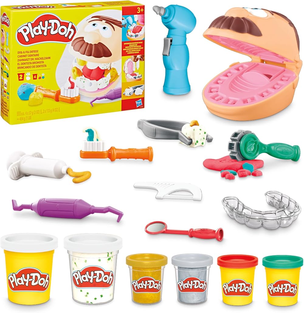 Play-Doh Drill n Fill Dentist Toy 6 Cans 3+ Non-Toxic Modelling Set