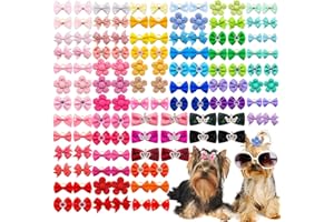 SENNIEA 100pcs Assorted Dog Hair Bows,Cute Solid Color Dog Bows for Girl Small Medium Size Dogs,Handmade Puppy Bowknot with Rhinestone Crown Designer and Mix Shapes, Pet Hair Grooming Accessories