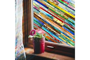 Windimiley Stained Glass Window Privacy Film:3D Vintage Floral Decorative Frosted Static Cling Bathroom Heat Control Sun Blocking Window Sticker Non Adhesive Door Window Covering(16.9x 39.4 in,Stereo)