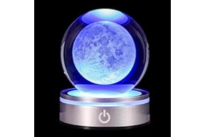 pinyan 3D Moon Crystal Ball with LED Light Base Unique Figurine Lamps Laser Engraved Nightlight for Kids Gifts, Bedroom Decor, Birthday Gift for Teens Boys and Girls, Moon Model