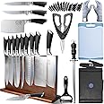XYJ Knives,Professional Knife Sets for Master Chefs,13 Pcs Chef Knife Set with Magnetic Knife Block,Meat Cleaver Butcher for Camping