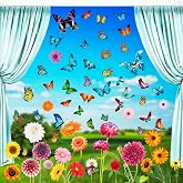 QNTCCX Spring Window Clings Flower Butterfly - 84 Pieces Anti-Collision Window Stickers Decals for Glass Windows Decoration Spring Party Supplies
