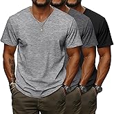 Ficerd 3 Pack Big and Tall V Neck Shirts for Men, Cotton Short Sleeve T Shirts Loose Casual Summer Basic Tee
