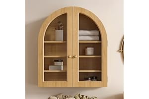 EYYTHUNG Large Arched Wall Cabinet, Bathroom Medicine Wall Mounted Cupboard, Modern Floating Storage Cabinet with Acrylic Door Adjustable Shelf, Wood Organizer (Natural Oak)
