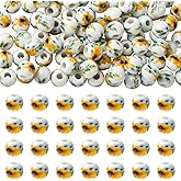 WEWAYSMILE 100Pcs 8mm Sunflower Ceramic Beads for Jewelry Making Round Flower Porcelain Beads Handmade Bright Glazed Floral Bead for DIY Bracelets Necklaces Earrings Crafts