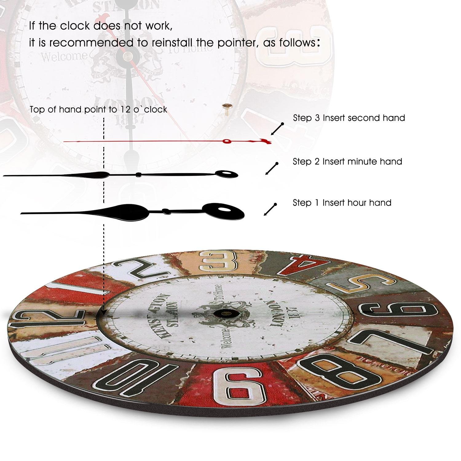 Vintage Retro Wall Clock SOLEDI 12 Inch Clock Arabic numerals Silent Non-Ticking Large Decorative Round French Clocks (Red)