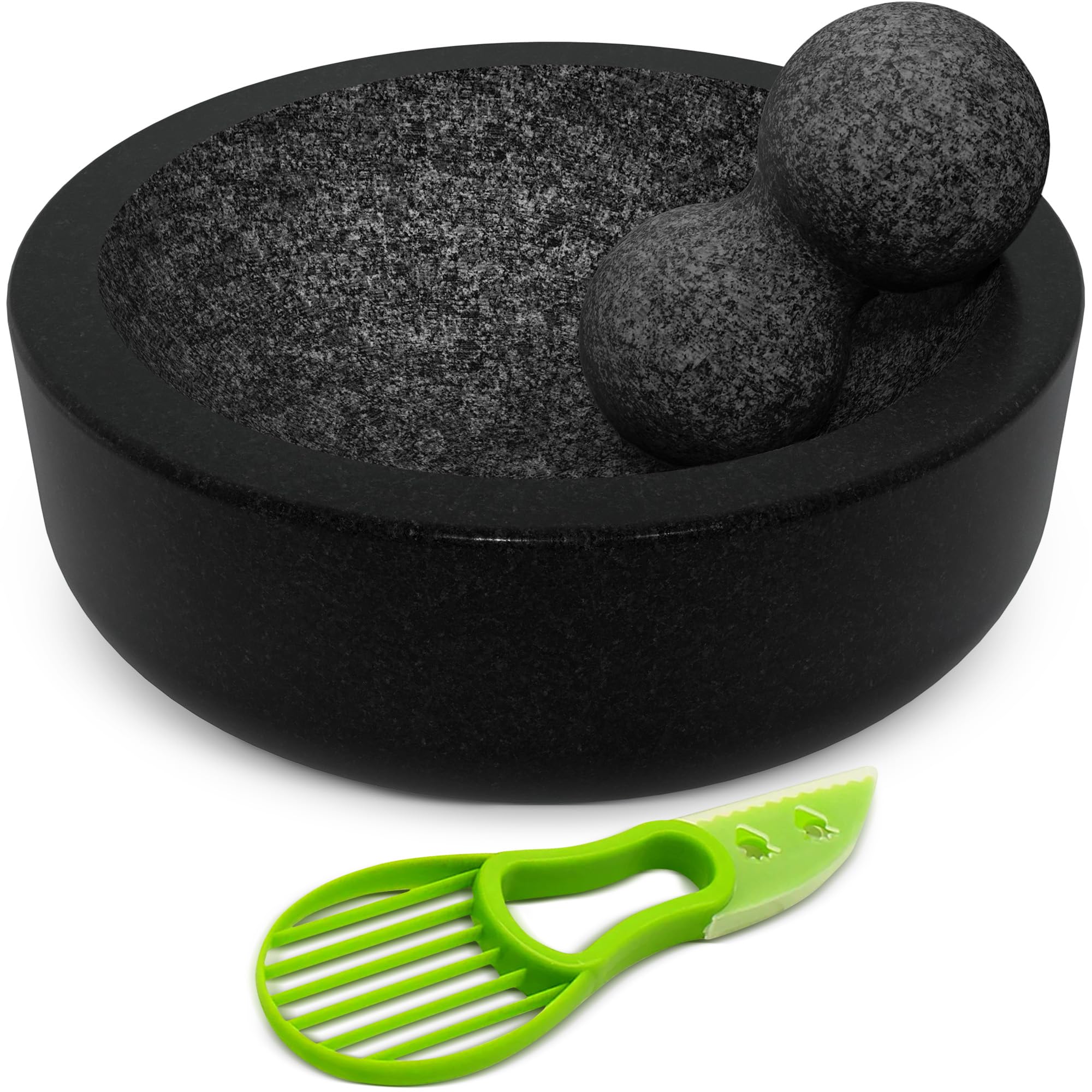 Photo 1 of Umien™ Granite Mortar and Pestle Set - 100% Granite - 3.5-Cups - 8-Inch – Avocado Tool Included – Natural Stone Molcajete for Spices, Pestos, & Guacamole (Black) - Stone Grinder - Guacamole