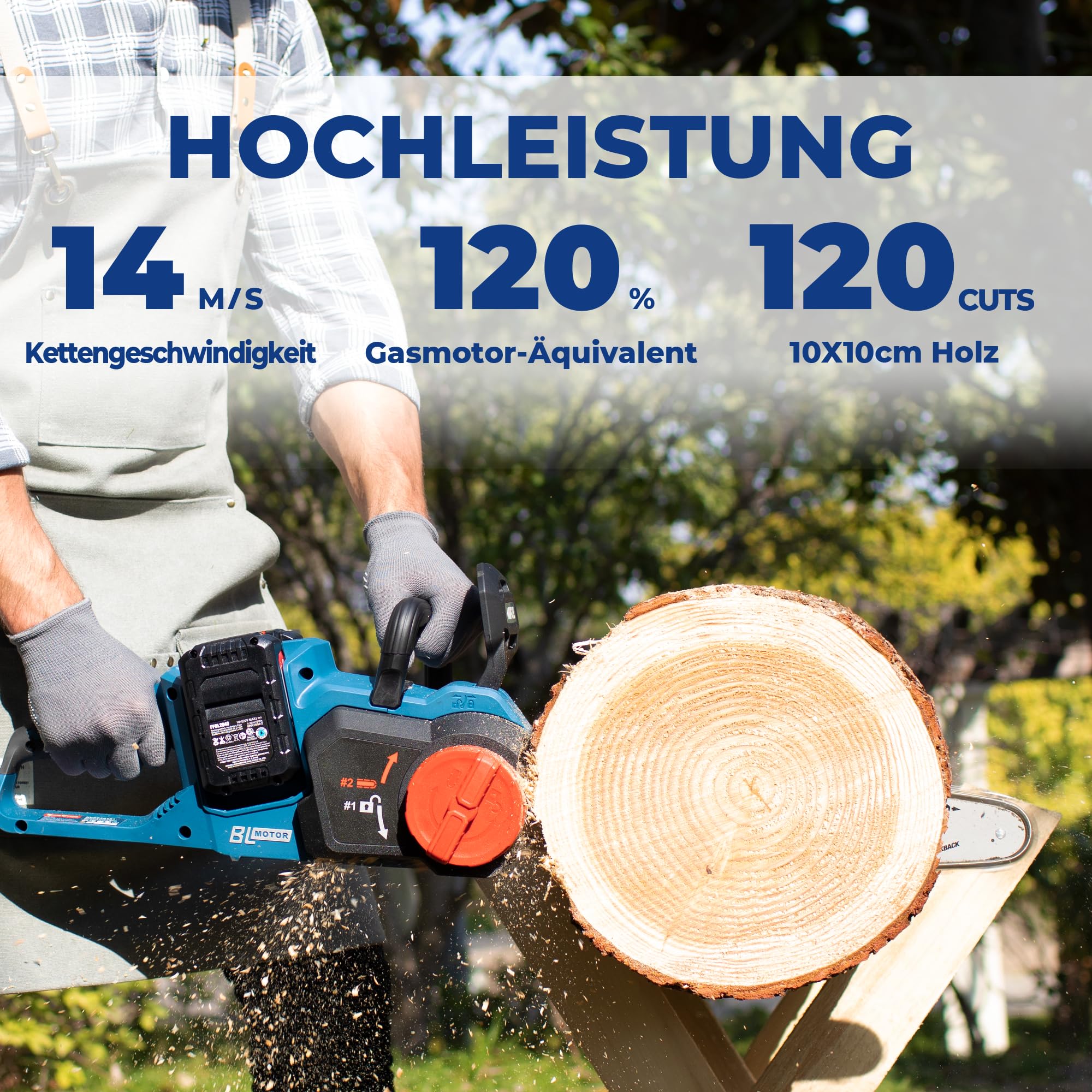 Dong Cheng Bürstenlose Akku Kettensäge 40V(2×20) V mit Oregon-Führungsschiene und Kette, werkzeuglose Kettenspannung, 38cm Schnittlänge, 14m/s Kettengeschwindigkeit für Holz und Gartenarbeit 2