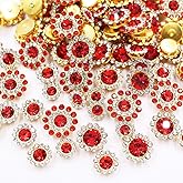 100pcs Sew on Rhinestones Crystal Gems Sunflower with Gold Claw Mixed 8mm 10mm 12mm 14mm for Sewing Dress Clothes Shoes Wedding Decoration (04 Red)
