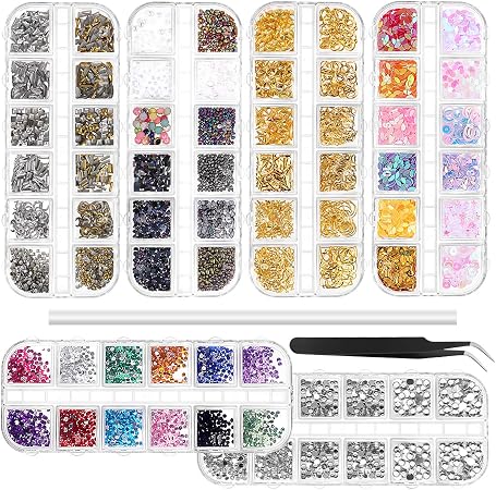 Amazon Frcolor ネイルパーツ ネイルデコパーツ ジュエリー ストーン メタルパーツ ネイル用 アートパーツ 3d ステッカー 収納 ケース付き 6個セット ピン1本 ピッカー鉛筆1本 Frcolor ネイルアートパーツ 通販
