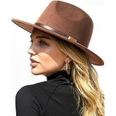 FURTALK Fedora Hats for Men Women Wide Brim Felt Panama Dress Hat with Belt Buckle Adjustable Size 7-7 3/8