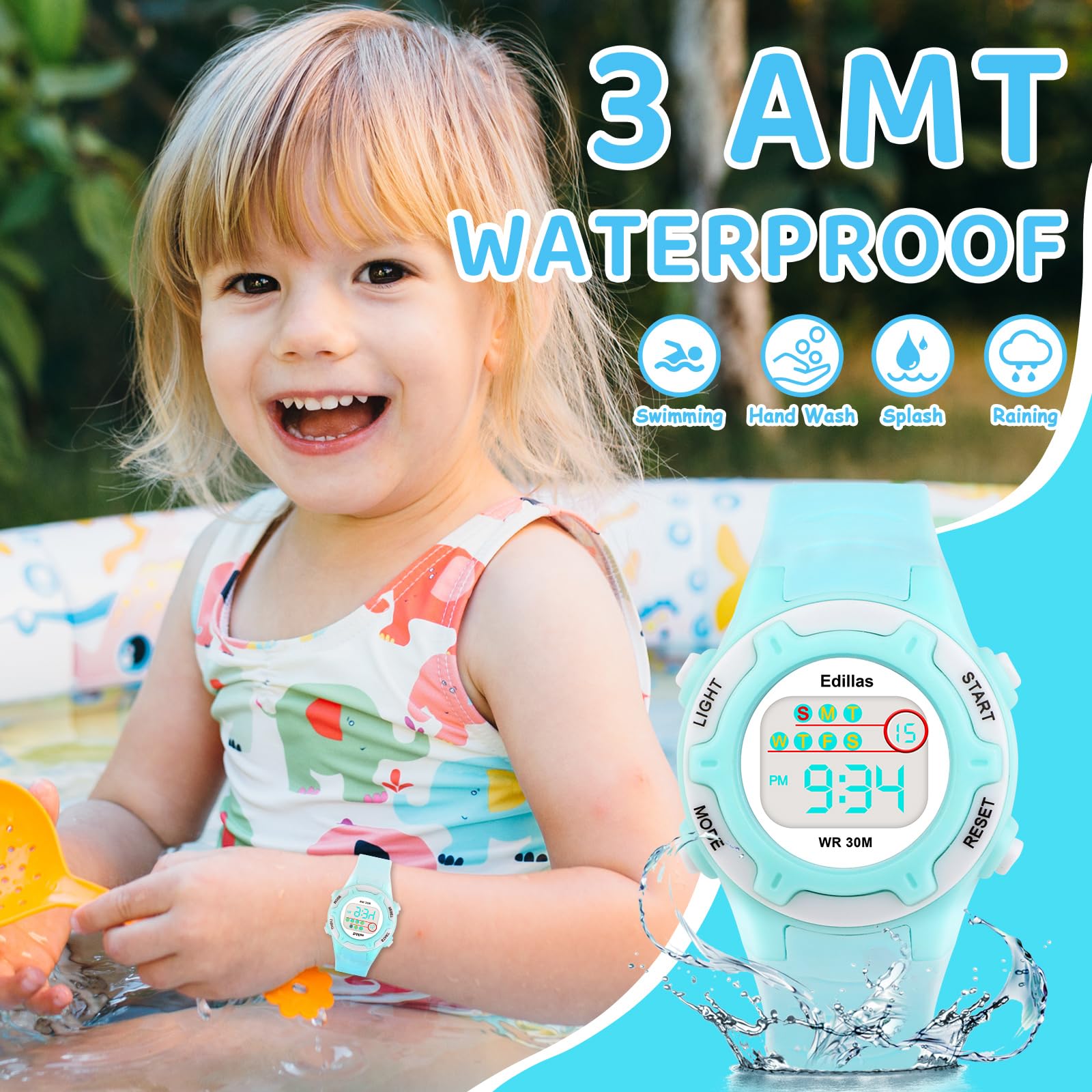 Edillas Kids Watch Digital for Girls Boys, Children Waterproof Watches Multi-Functional with LED Backlight Alarm/Stopwatch for Student Ages 4-13