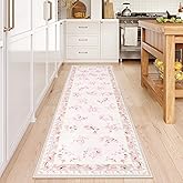 LIVEBOX Floral Girls Rugs for Bedroom, 2 x 6 Washable Nursery Runner Rug, Non Slip Boho Pink Area Rug Soft Runners for Bathroom, Ultra Thin Flower Indoor Carpet Runner for Kitchen, Pink
