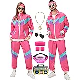 Owurha 80s Track Suit for Men Women 90s Retro Windbreaker Set Couples 90s Tracksuit 80s Costume Men Neon Wind Suit