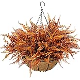 Fall Hanging Basket Artificial Boston Ferns Fall Porch Decor Outdoor Artificial Flowers 8 Bundle Faux Fern Plant Fake Silk Greenery Flower UV Resistant Realistic Shrub Bushes Autumn Home Table Decor