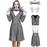 Poboola Jack Costume Christmas Nightmare Skeleton Halloween Costumes For Women Sally Cosplay Gothic Dress Jacket With Gloves
