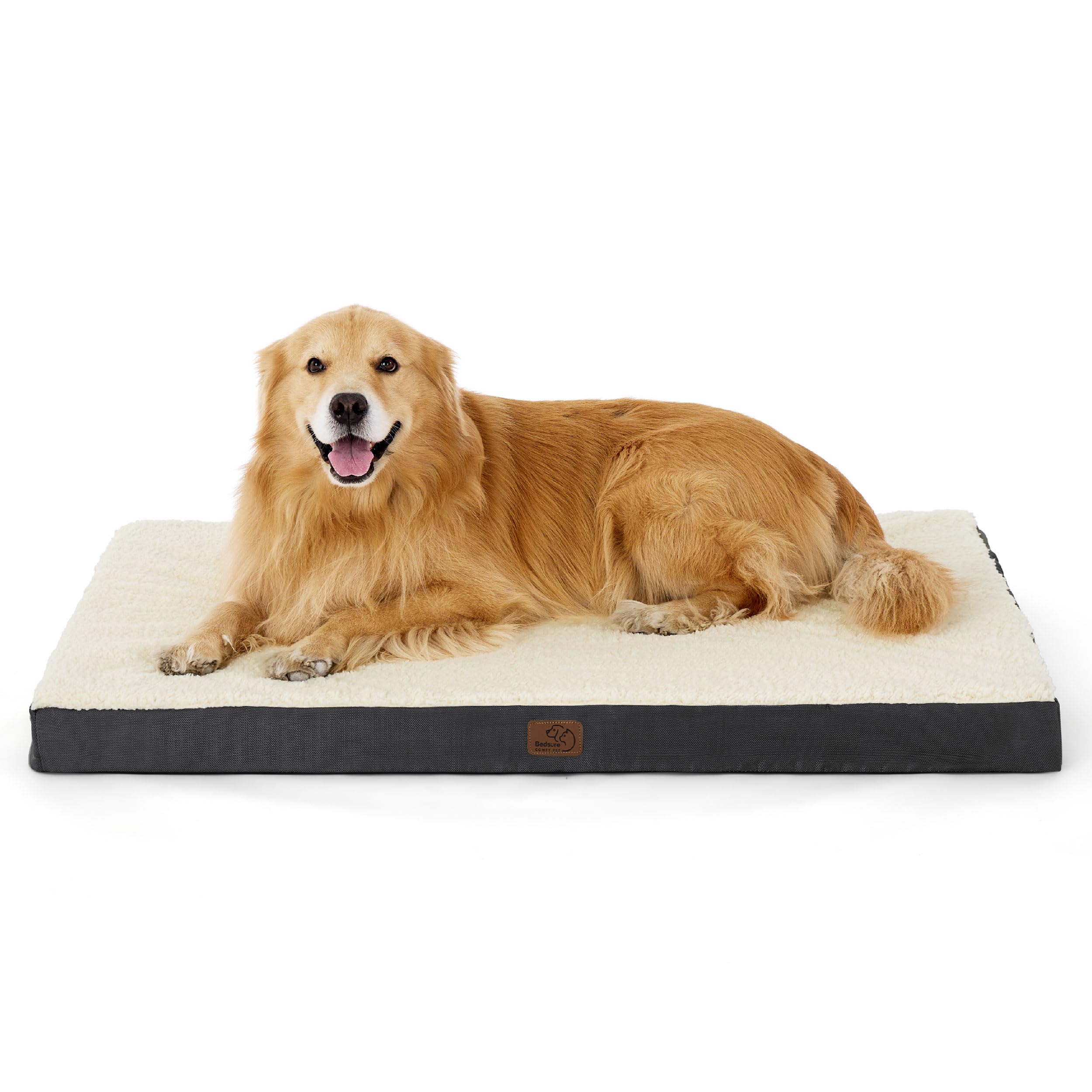 Bedsure Extra Large Dog Bed Washable - Orthopedic Dog Bed and Mattress Mat for Dog Crate with Removable Plush Sherpa Cover, White, 112x81x7.6cm