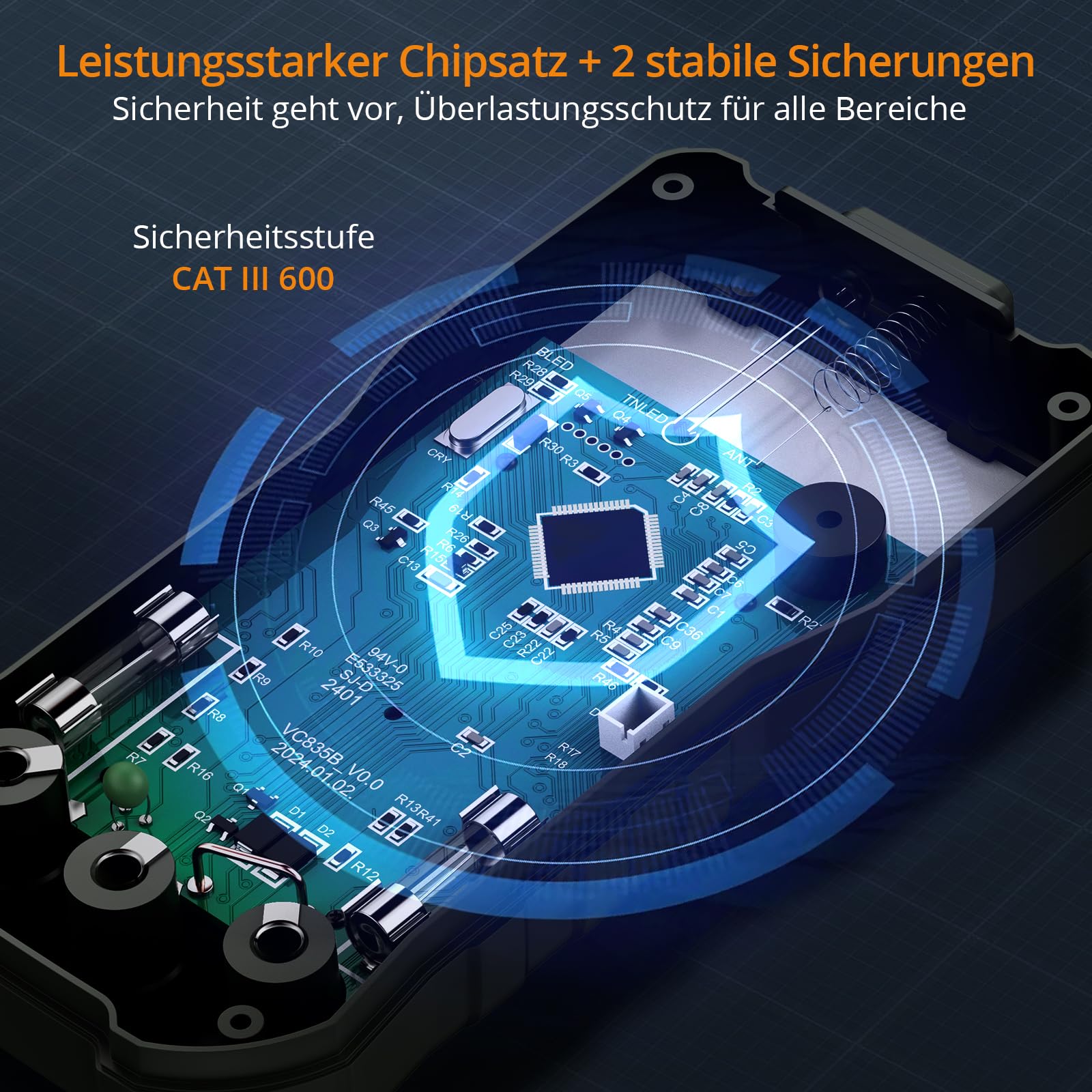 Neoteck Digital Multimeter Voltmeter 6000 Zähler Spannungsprüfer AC/DC Strom Spannung Widerstand Kapazität NCV Frequenz Temperatur Messgerät mit Krokodilklemme 3