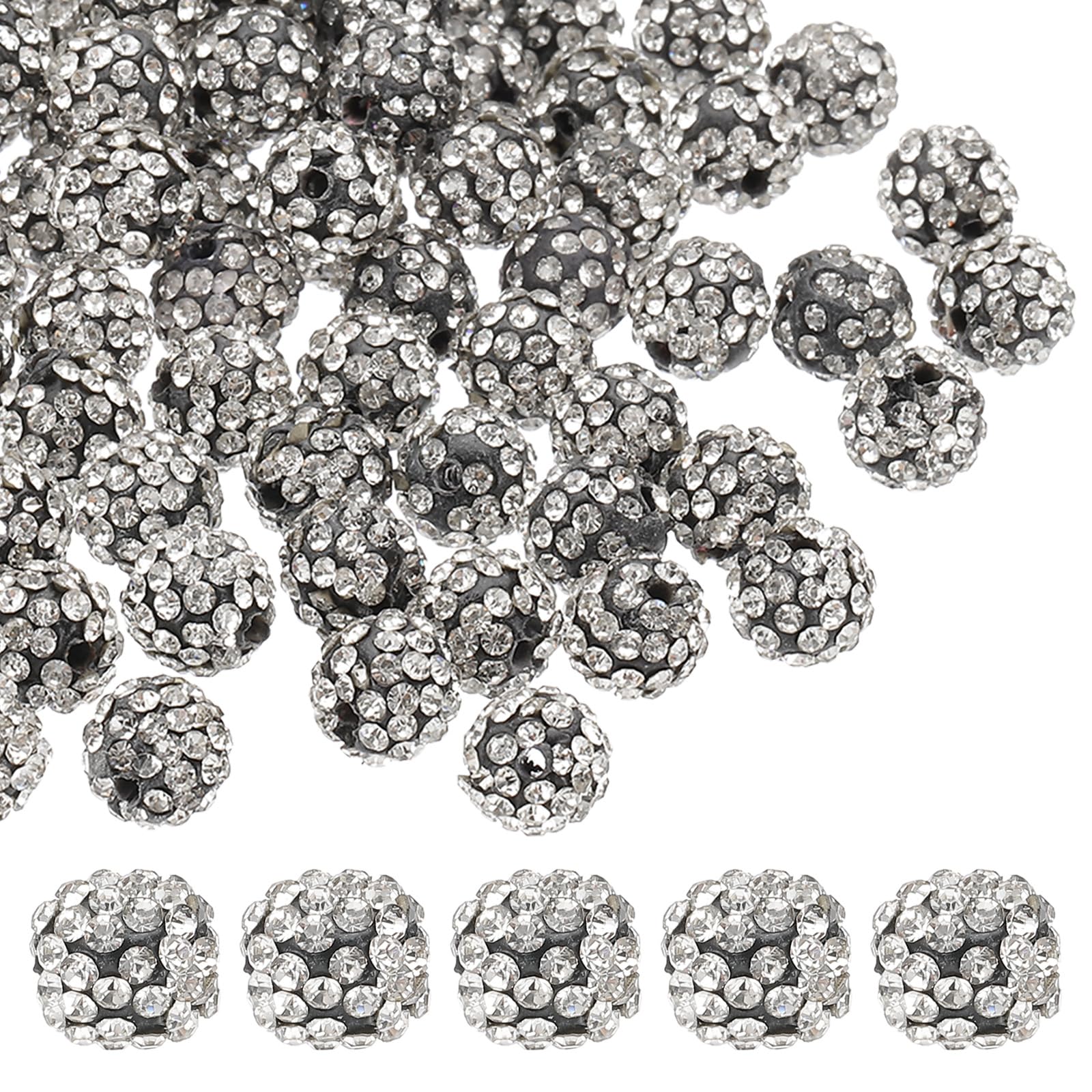 PATIKIL 10mm Rhinestone Clay Beads for Jewelry Making, 120 Pack Round Ball Polymer Clay Crystal Charm Beads for Craft Decor Necklace Chain Bracelets DIY, Light Grey
