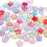 Acrylic Flower Beads, 100 Pcs Cherry Blossom Flower Beads Plastic Gradient Flowers Spacer Bead Charms Mini Gold-Plated Floral Bead for DIY Crafts Bracelets Necklaces Earrings Jewelry Making, 19mm