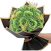 Waipfaru Glitter Roses Bouquet, DIY Green Fake Flowers Bouquet, Birthday Gifts for Women Mom, 24 Pcs Rose for Wife Girlfriend Valentines, Mothers Day, Graduation, St. Patrick's Day