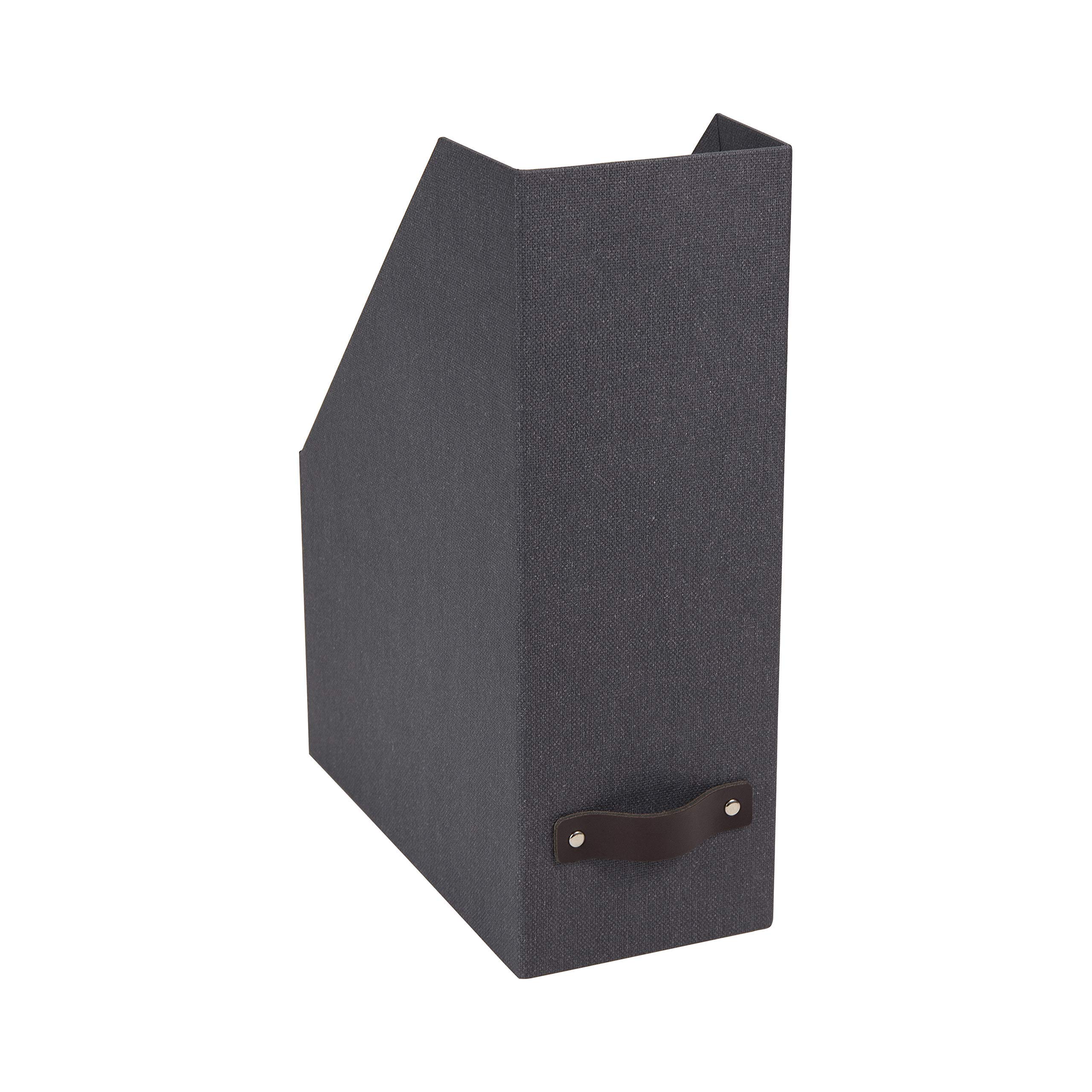 Bigso Box of Sweden Desk Organiser - Practical Document Holder Made of Fibreboard and Paper in Linen Look - Sturdy Magazine Storage with Handle - Black