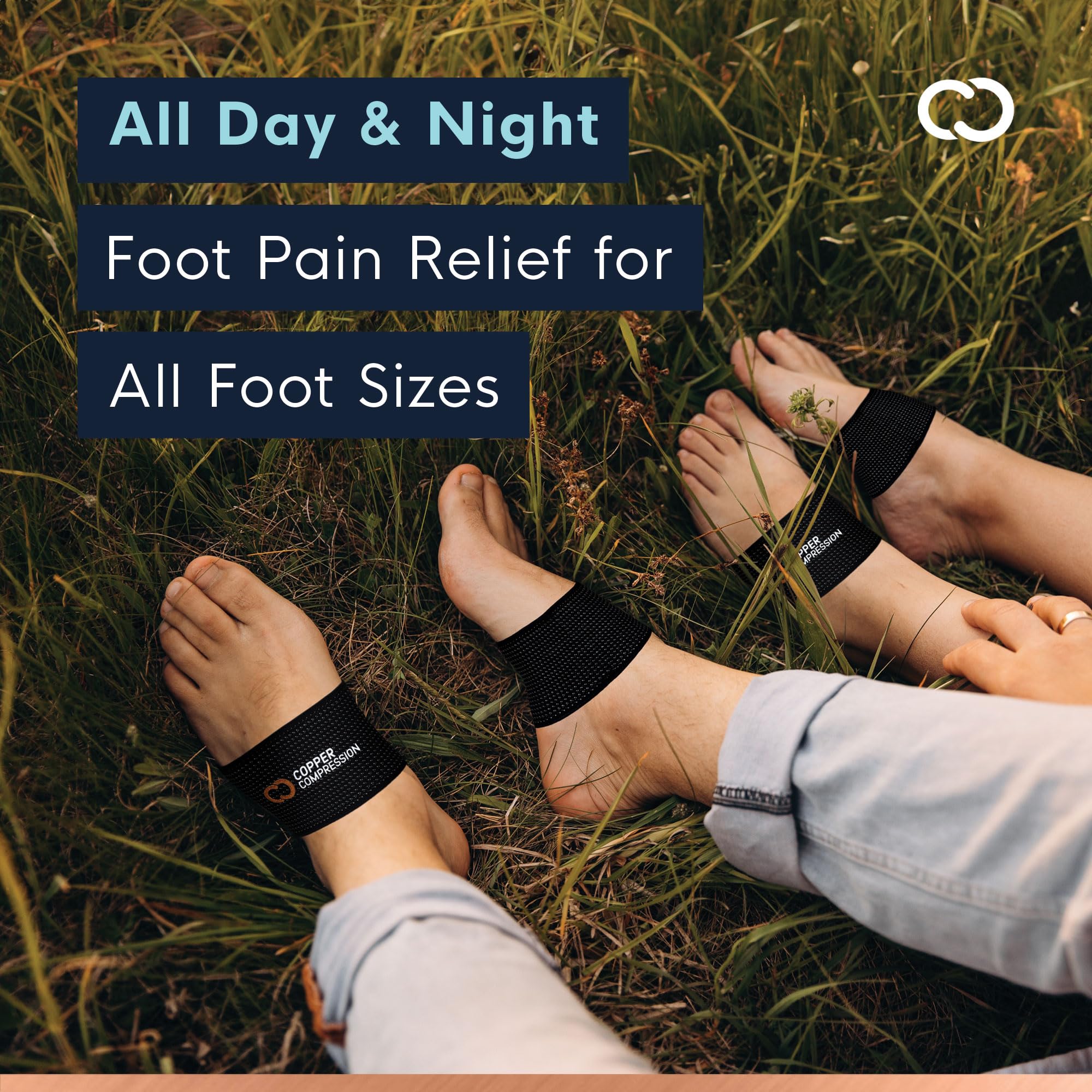 Copper Compression Arch Support - 2 Pain Relief Foot Care Brace Sleeves for Plantar Fasciitis, Heel Spurs - Wide & Narrow Feet - Flat Feet & Fallen Arches, High Arch - One Size - 1 Pair Black
