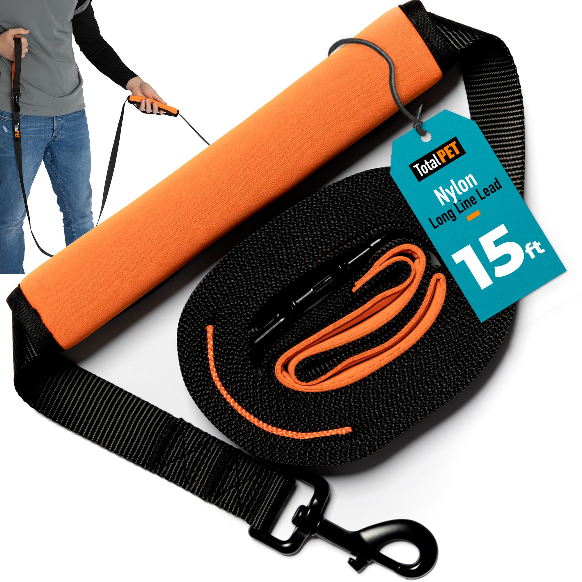 Photo 1 of 15ft Long Leash for Dogs - Long Line Dog Leash for Training Recall/Commands at Distance - Nylon, Heavy Duty - Ideal for Large & Small Breeds