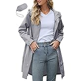 Zando Plus Size Rain Jackets for Women Womens Rain Jacket with Hood Travel Rain Coats for Women Packable Rain Jacket Waterproof Long Raincoat Lightweight Windbreaker Trench Coat Gray 2XL