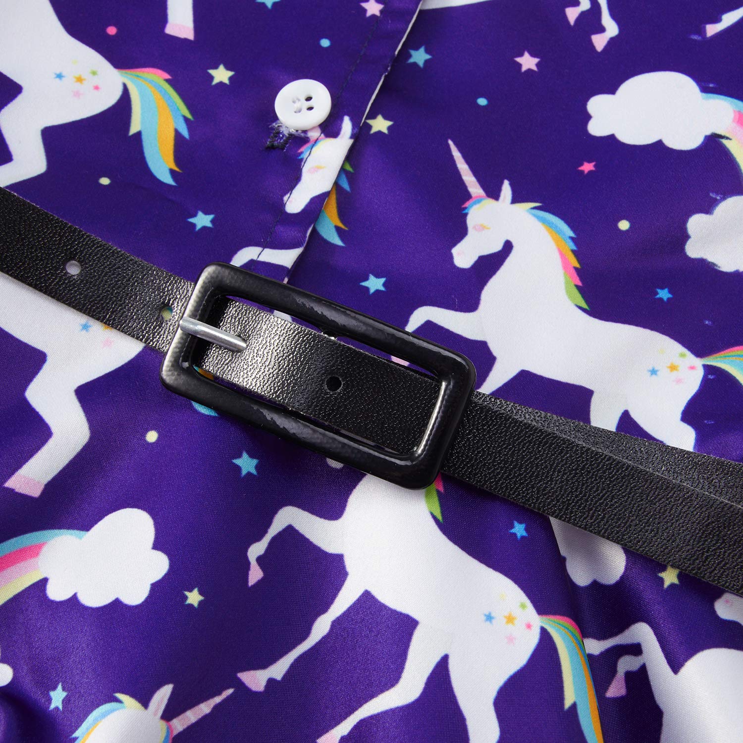 RAISEVERN Girls Unicorn Rainbow Dress Slim Fit Waist Knee Length A-Line Sleeveless Dresses with Belt Dark Navy Blue Purple