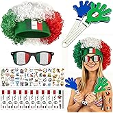 Peledic 2026 Soccer Patriotic Set, Mexico Flag Color Wig, Party Glasses, 2Pcs Hand Clappers, 22Pcs Waterproof Stickers, Ideal Gift for Football Lovers and Mexico Fans