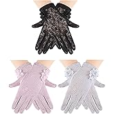 Skylety 3 Pairs Lace Gloves for Women Short Floral Tea Party Lace Gloves for Halloween Cos Dressy Up Wedding Parties