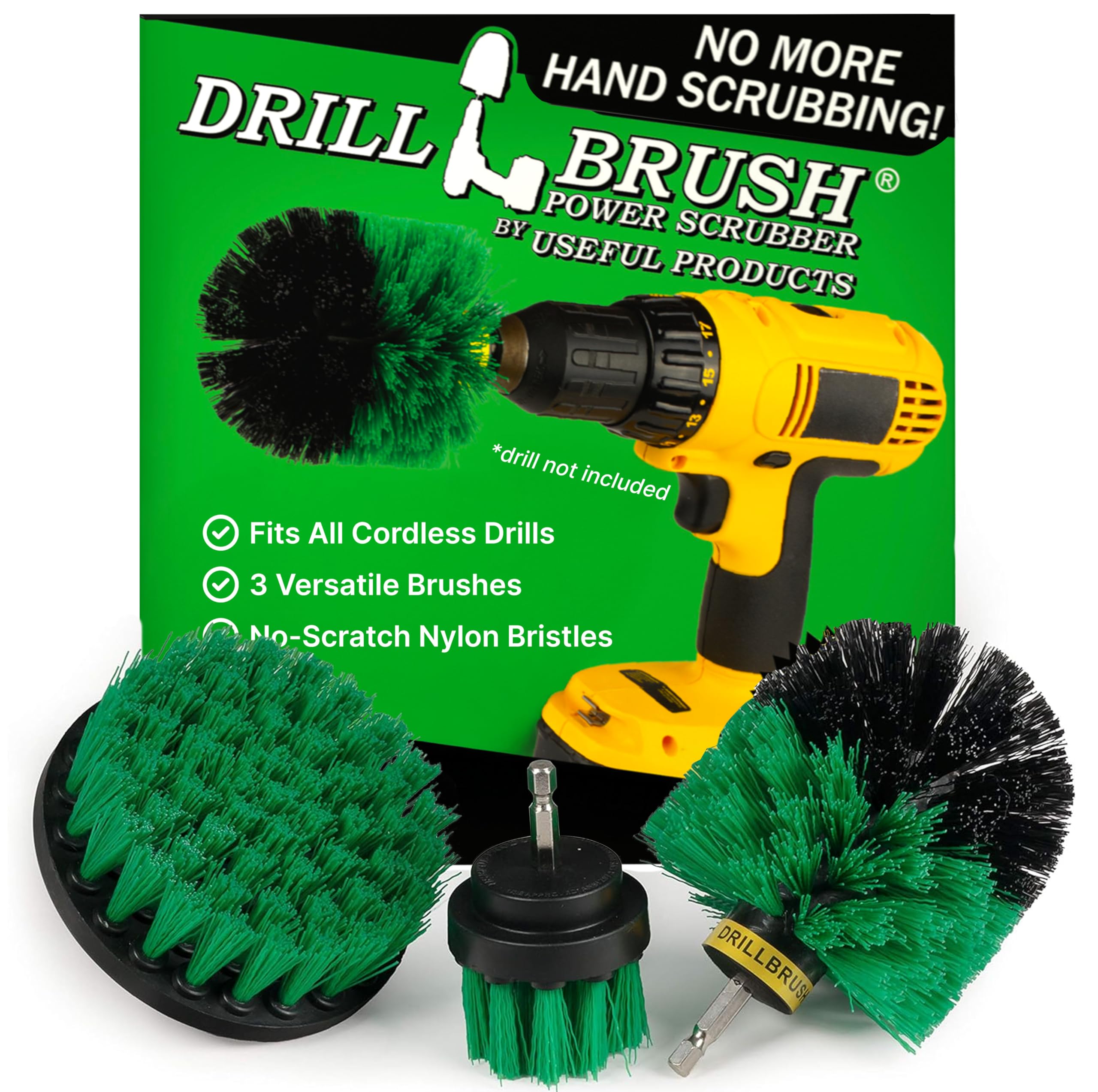 Drillbrush Green Kitchen Drill Brush Set – Drill Powered Cleaning Tools for Stainless Steel Sink, Copper Sink, Stove Top, Oven, Air Fryer & Cabinets – Must-Have Kitchen Accessories for Fast Cleaning