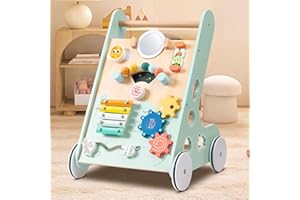BUDDGO Wooden Baby Walker Push and Pull Learning Activity Walker, Baby Push Walker for Boys and Girls, Walker Toys with Montessori Inspired Interaction for 1 Year Old Baby Activity Center, Green