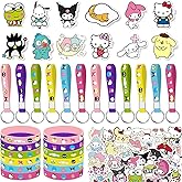 Joi-Fun 86pcs Kitty Birthday Party decorations Set Included 12 Bracelets, 12 Acrylic Pins, 12 Keychains, 50 Stickers, for Boys and Girls Cartoon Theme Party