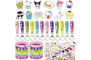 Joi-Fun 86pcs Kitty Birthday Party decorations Set Included 12 Bracelets, 12 Acrylic Pins, 12 Keychains, 50 Stickers, for Boys and Girls Cartoon Theme Party