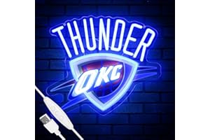 YUNYEENEEN Basketball Team Neon Sign, Sport Light Up Dimmable OKC Basketball Team Logo Hanging USB Powered Led Neon Sign for Wall Decor, Bedroom, Man Cave, Party, Birthday Christmas Gift for Oklahoma City Fans