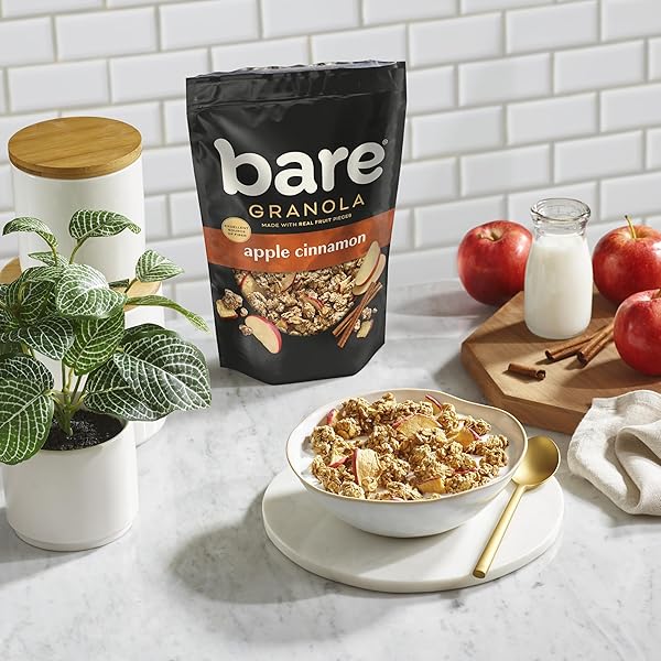 BARE GRANOLA, APPLE CINNAMON, 7G FIBER, WHOLE GRAINS, HEART HEALTHY, REAL FRUIT PIECES, 11 OZ BAG