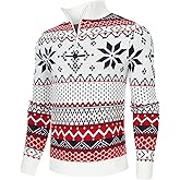 Belovecol Ugly Christmas Mens Quarter Zip Up Sweaters Mock Neck Slim Fit Polo Pullover Sweater Tops