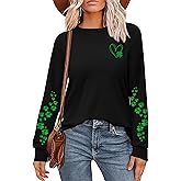 PICKID St Patricks Day Shirt Women Lucky Shamrock Shirts Green Clover Graphic Long Sleeve St Patrick's Day Tee Irish Top