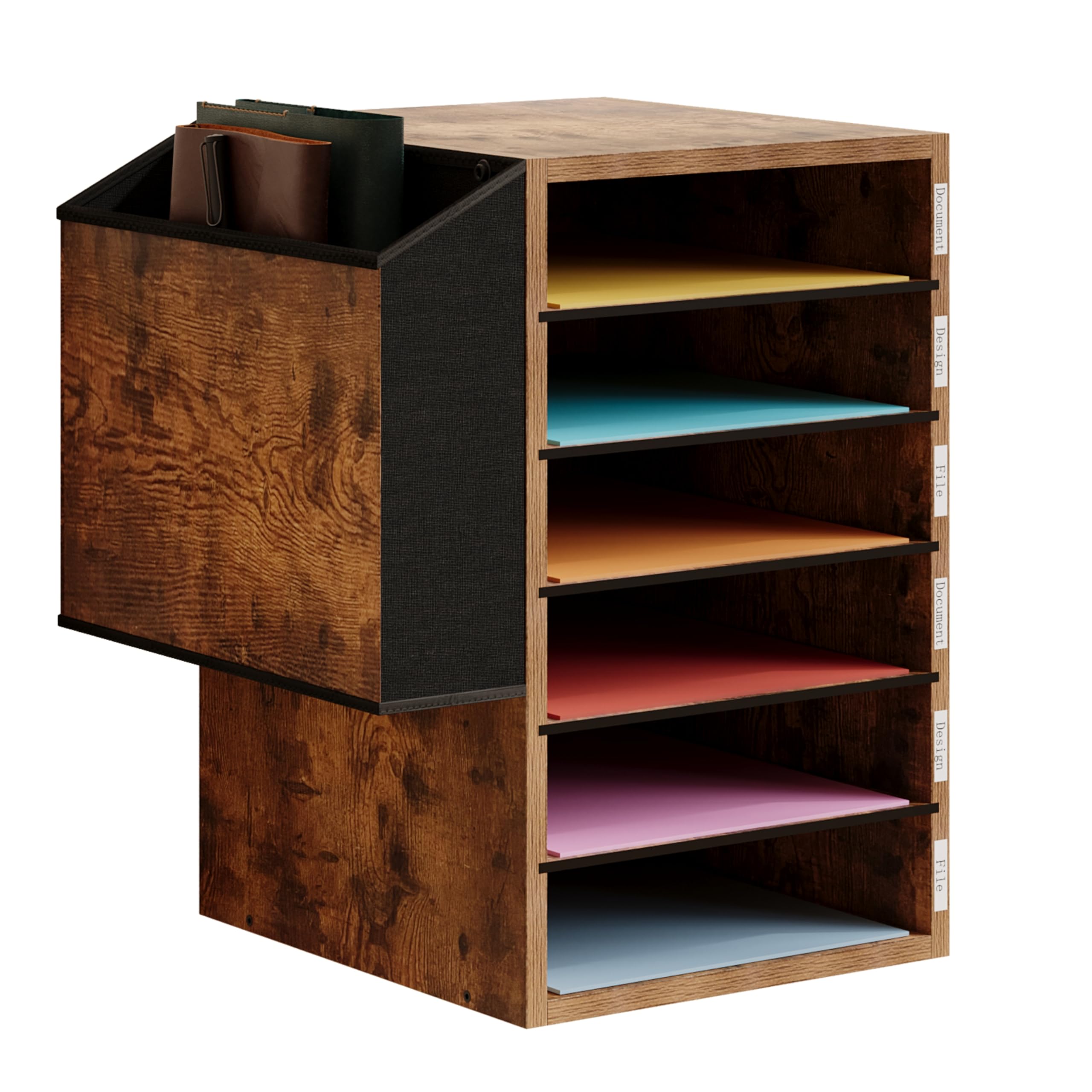 Photo 1 of Unionly, 6 Tier Adjustable Countertop Mail Sorter, Mailboxes With Name Slots, Literature Organization Paper Storage Slot, Office Desk File Organizer, Wooden Desktop Mailbox for Classroom, Rustic Brown