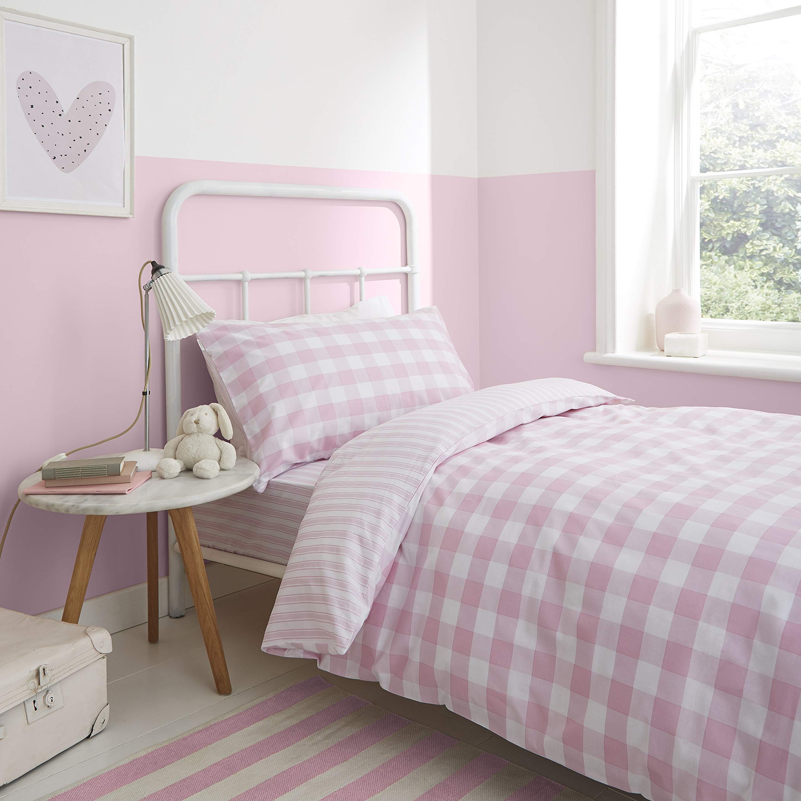Bianca Check and Stripe Pink Duvet Cover Set 200 x 200 + 2 (50 x 80)