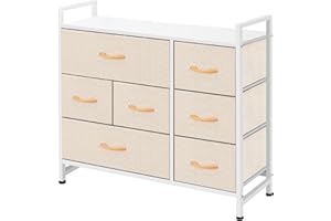 AZL1 Life Concept 7-Drawer Dresser 3-Tier Storage Organizer, Tower Unit for Bedroom/Hallway/Entryway/Closets-Sturdy Steel Frame, Wooden Top, Removable Fabric Bins, Ivory