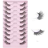 FANXITON Half Lashes Natural Look Wispy 10 Pairs Cat Eye Lashes 3D False Eyelashes Full Soft 15 MM Short Faux Mink Lashes Set