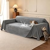 Loiion Cat Scratch Couch Cover Waterproof Sofa Cover 118"x71" Gray | Pet-Friendly Couch Protector, Anti-Scratch &amp; Non Slip Sofa Cover For Cats Dogs Kids, Machine Washable