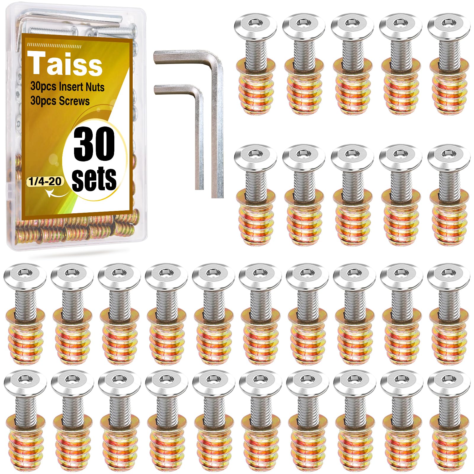 Taiss 30 Sets 1/4"-20 Threaded Inserts for