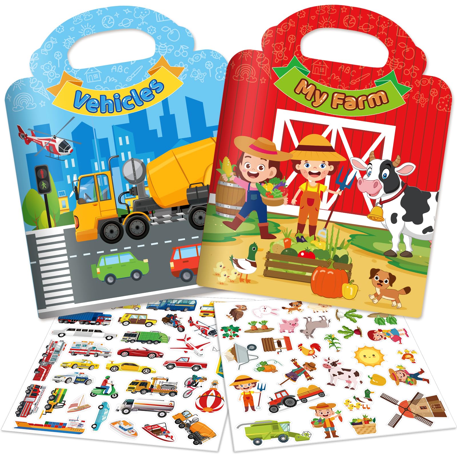 Photo 1 of 2 Sets Reusable Sticker Books for Toddlers 1-3, Travel Toys for Toddler 3-5, Activity Books for Kids 2-4, Removable Jelly Stickers Holiday and Birthday Gifts for Boys Girls